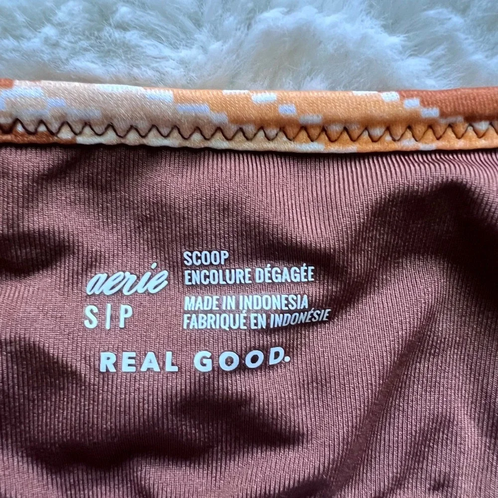 Aerie Real Good Orange Brown Chevron Geometric Scoop Neck Bikini Top Small NWOT